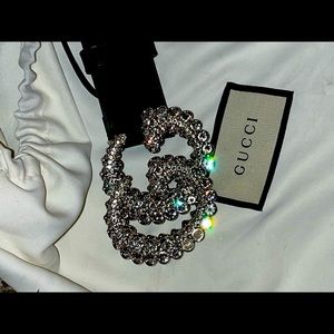 GUCCI Black Crystal GG Belt. Leather and Crystal
